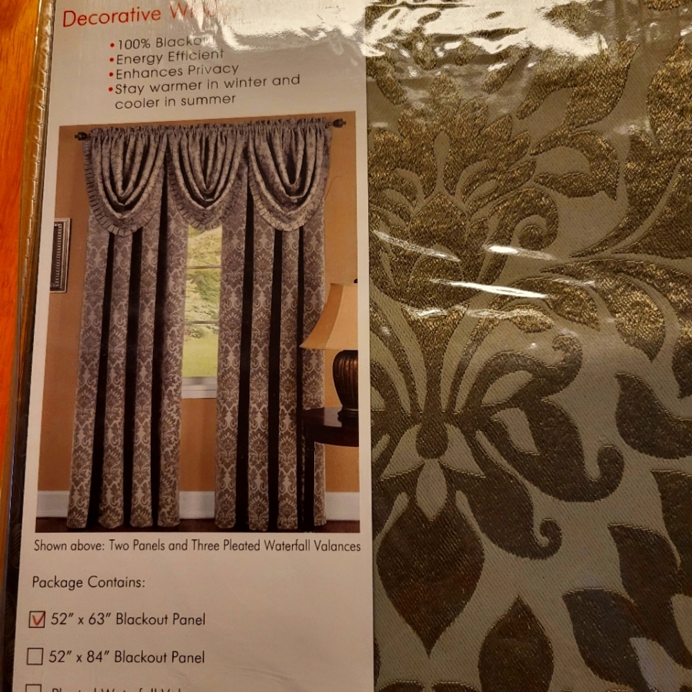 Two Sutton Decortive Window Treatment  52" × 63" Blackout Panel, Brown/green